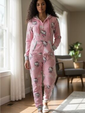 Hello Kitty Pink Plush Hooded Sleepwear
